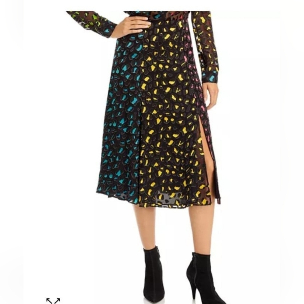 Alice + Olivia size 0 High-Slit Skirt Animal Print Silk Blend